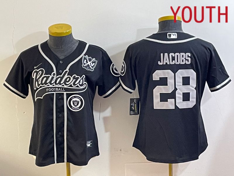 Youth Oakland Raiders #28 Jacobs Black Joint Name 2024 Nike Limited NFL Jersey style 5->youth nfl jersey->Youth Jersey